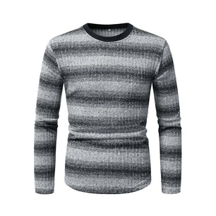 Men's Polyester O-Neck Full Sleeve Striped Pattern Casual T-Shirts