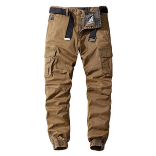 Men's Cotton Zipper Fly Closure Solid Multi-Pocket Casual Trousers