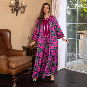 Women's Arabian Polyester Full Sleeve Floral Pattern Casual Dress