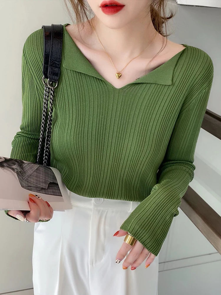 Women's Acrylic V-Neck Long Sleeves Knitted Casual Sweaters