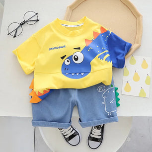 Kid's Cotton O-Neck Short Sleeves Pullover Closure Casual Clothes