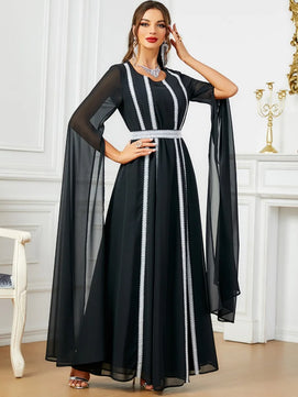 Women's Arabian Polyester Full Sleeves Solid Pattern Casual Dress