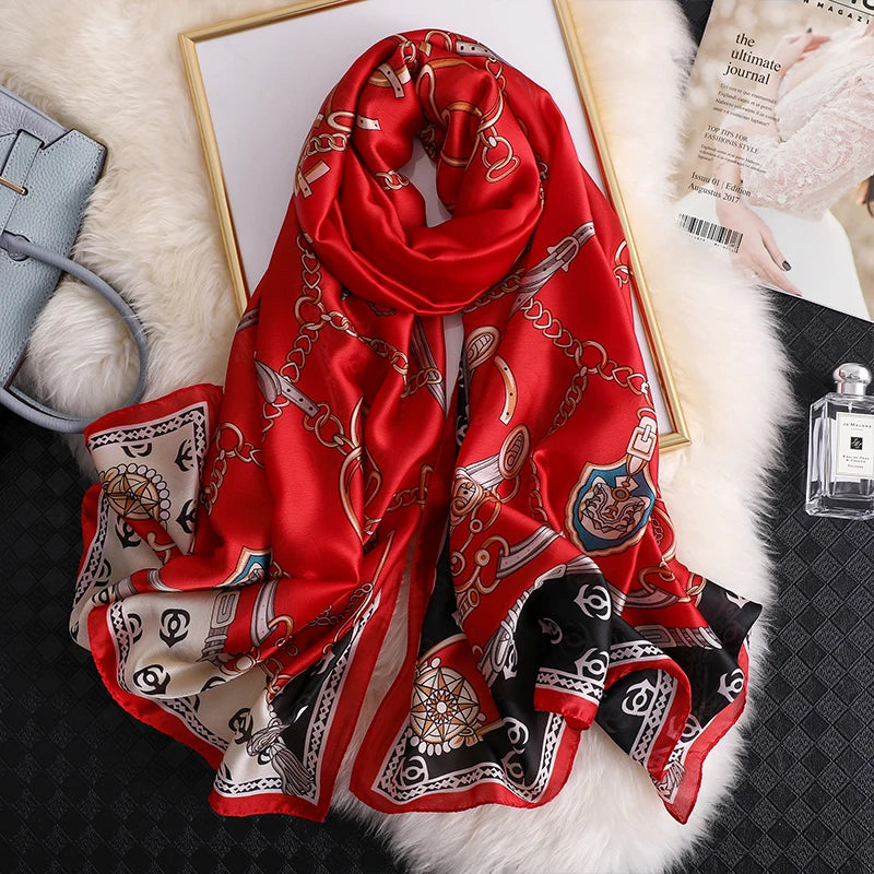 Women's Silk Neck Wrap Printed Pattern Trendy Beach Scarves