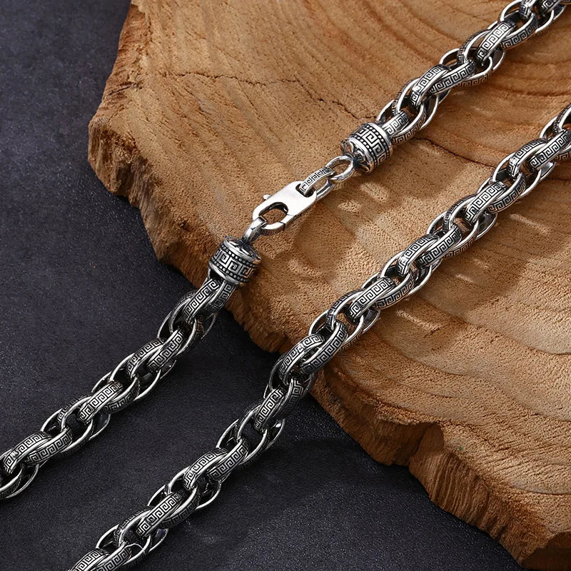 Men's 100% 925 Sterling Silver Link Chain Geometric Necklace