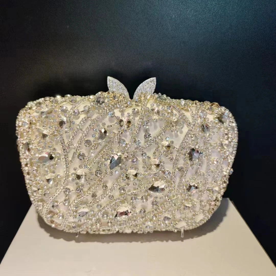 Women's Metallic Hasp Closure Rhinestone Pattern Wedding Clutch