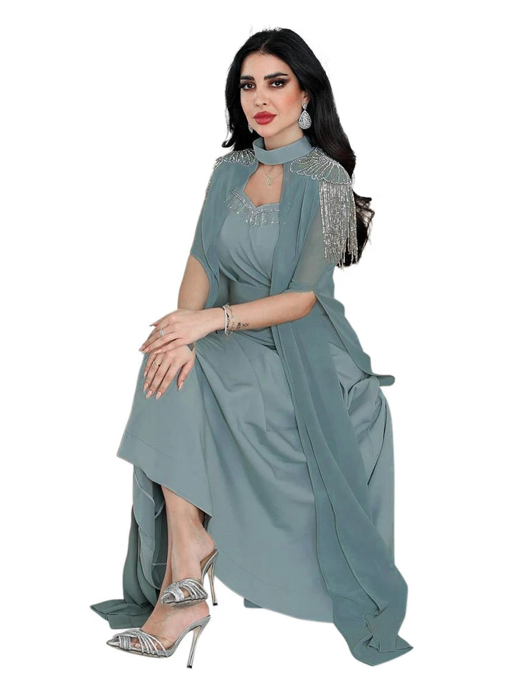 Women's Arabian Polyester Full Sleeves Rhinestone Pattern Dress