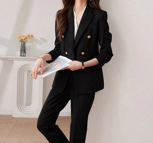 Women's Cotton Notched Long Sleeves Single Breasted Blazer Set