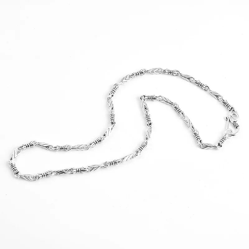 Men's 925 Sterling Silver Link Chain Geometric Pattern Necklace