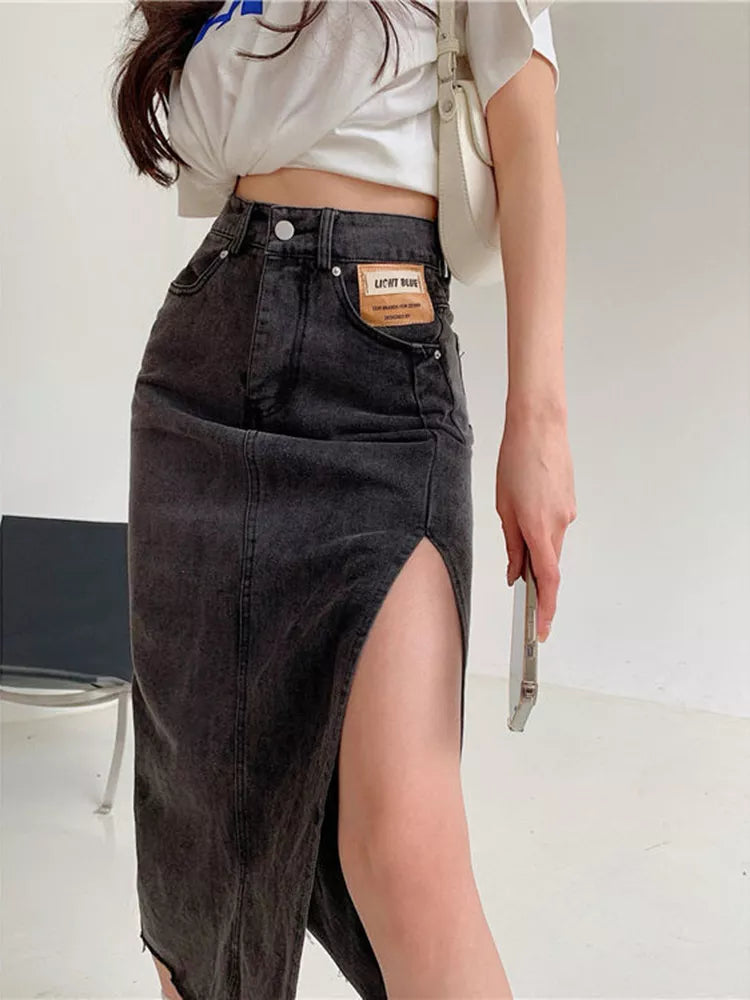 Women's Cotton High Waist Solid Pattern Casual Wear Denim Skirts