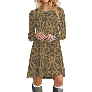 Women's Polyester O-Neck Long Sleeves Mini Casual Wear Dress