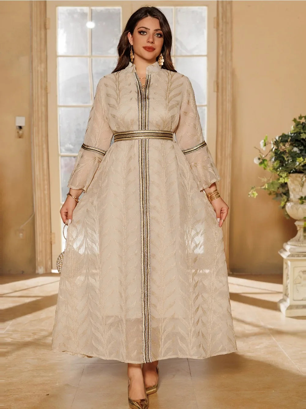 Women's Arabian Polyester Full Sleeves Embroidery Pattern Dress