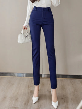 Women's Cotton High Waist Zipper Fly Closure Solid Pattern Pants