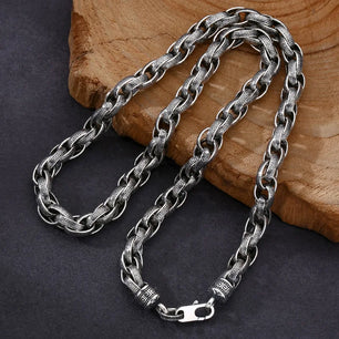 Men's 925 Sterling Silver Link Chain Geometric Pattern Necklace