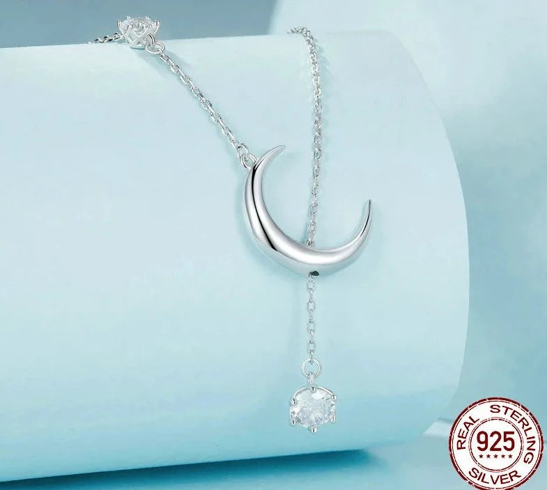 Women's 100% 925 Sterling Silver Zircon Link Chain Trendy Necklace