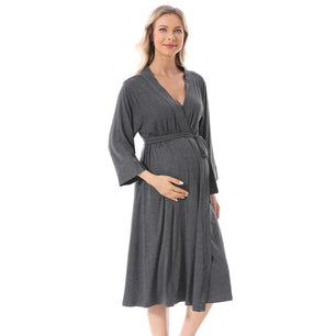 Women's Spandex V-Neck Long Sleeve Solid Pattern Maternity Dress