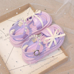 Kid's PU Open Toe Hook Loop Closure Bowknot Pattern Casual Sandals