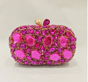 Women's Metallic Hasp Closure Rhinestone Bridal Wedding Clutch