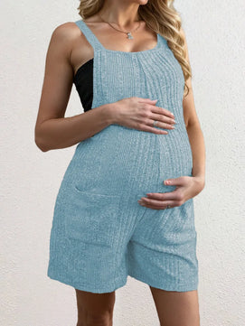 Women's Cotton Square-Neck Sleeveless Solid Maternity Dress