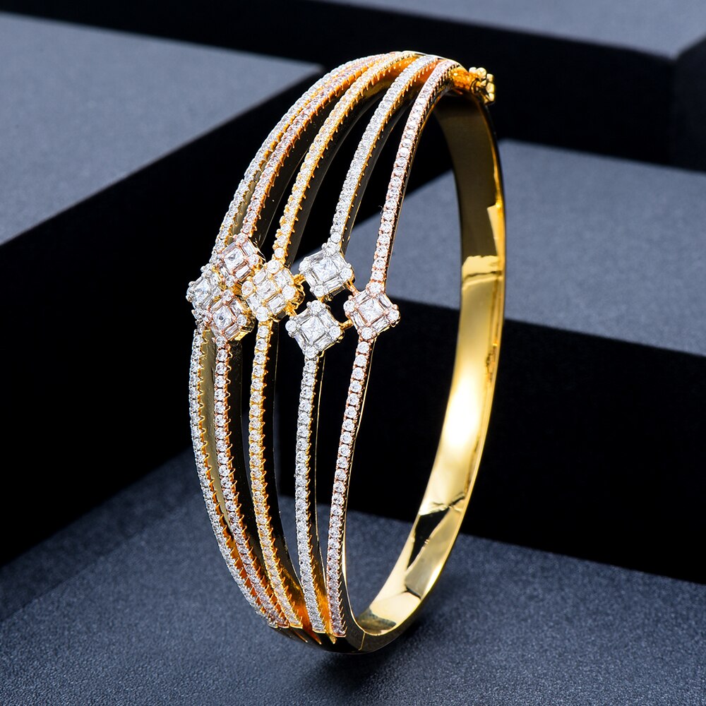 Women's Copper Cubic Zirconia Pave Geometric Pattern Bracelet