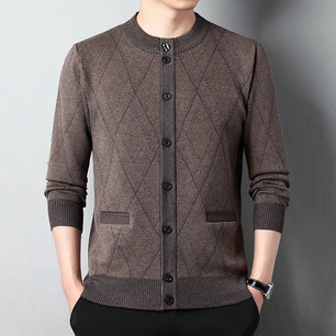 Men's Acrylic Full Sleeve Single Breasted Geometric Sweater