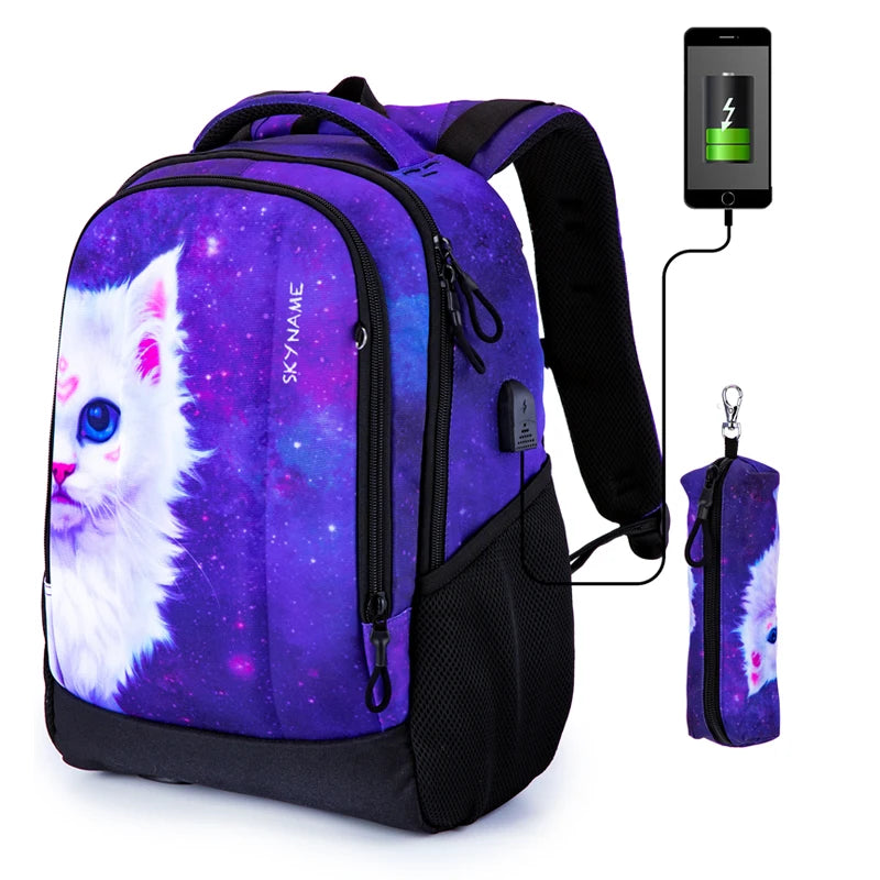 Kid's Nylon Multifunctional Zipper Closure Animal School Backpack