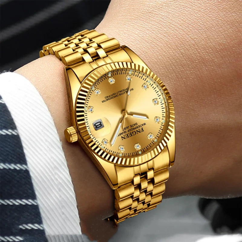 Men's Automatic Alloy Folding Clasp Round Shaped Luxury Watches