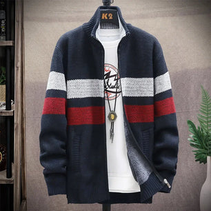 Men's Wool Stand Collar Full Sleeves Zipper Closure Casual Sweater