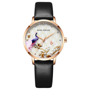 Women's Leather Round Shaped Waterproof Luxury Elegant Wrist Watch