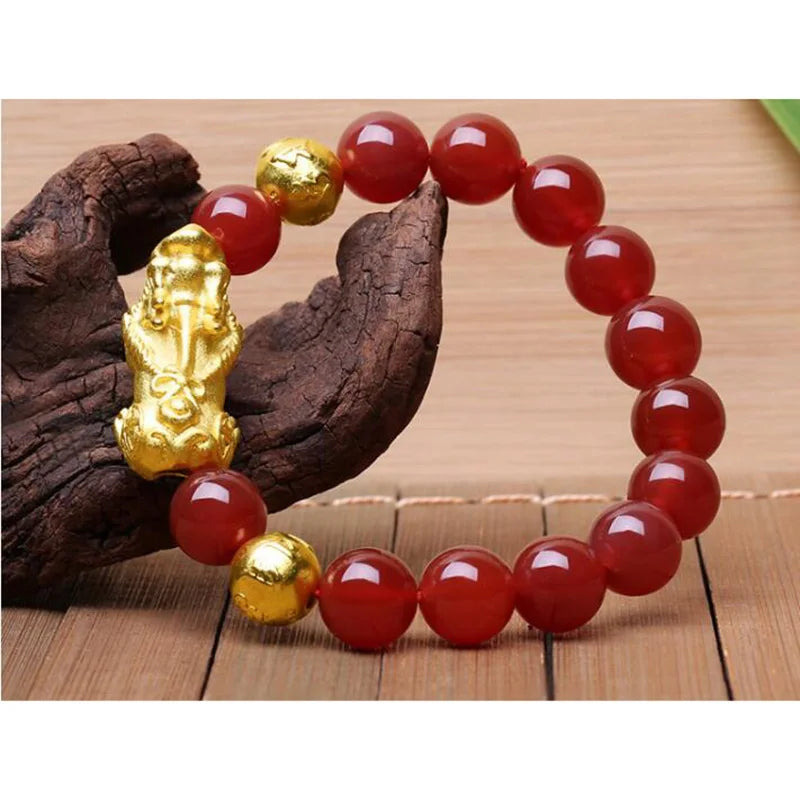 Men's Stone Round Pattern Bezel Setting Ethnic Pixiu Bracelet