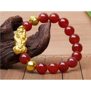 Men's Stone Round Pattern Bezel Setting Ethnic Pixiu Bracelet