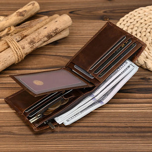 Men's Genuine Leather Solid Pattern Card Holder Trendy Wallets