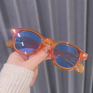 Women's Resin Frame Plastic Lens Round Shaped Trendy Sunglasses