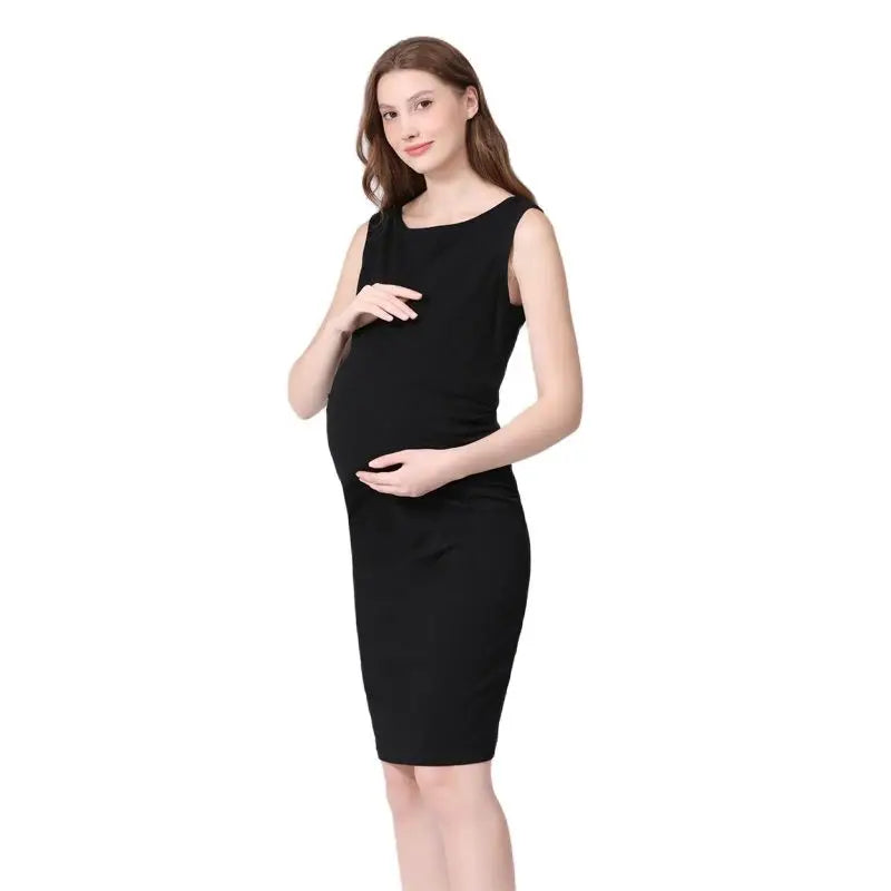 Women's Spandex O-Neck Sleeveless Striped Pattern Maternity Dress