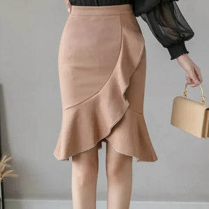 Women's Polyester Elastic High Waist Solid Pattern Casual Skirts