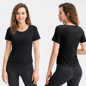 Women's Nylon Short Sleeves Quick-Dry Yoga Fitness Running Top