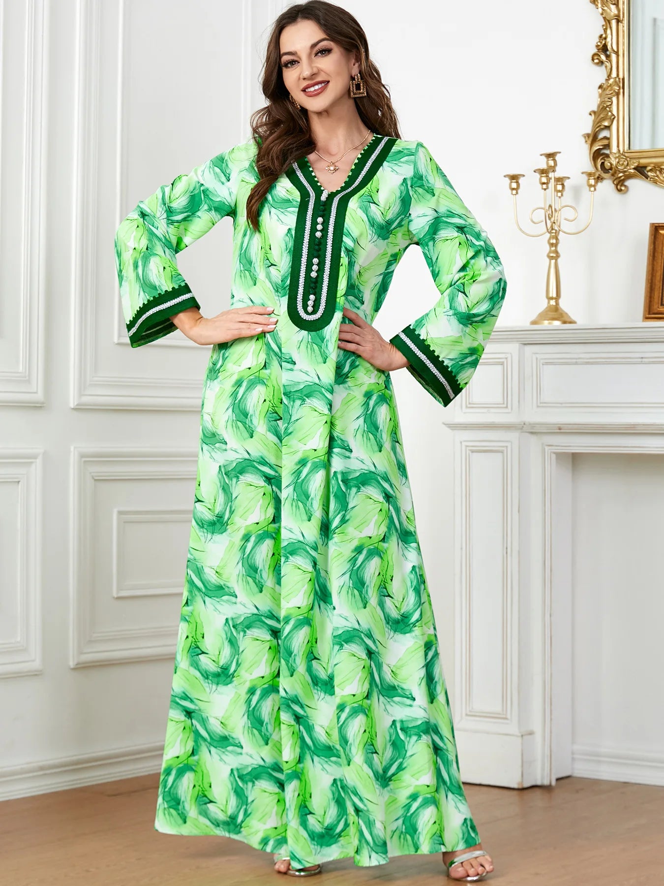 Women's Arabian Polyester Full Sleeves Printed Pattern Dress