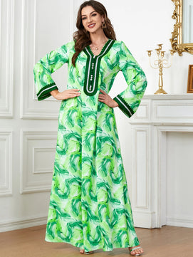 Women's Arabian Polyester Full Sleeves Printed Pattern Dress