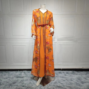 Women's Arabian Polyester Full Sleeves Floral Pattern Casual Dress