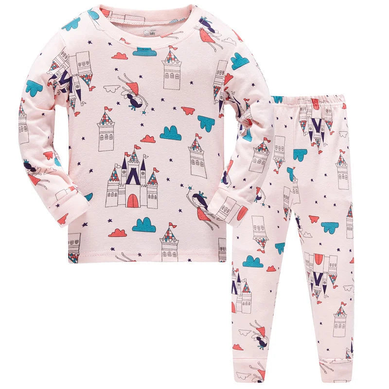 Kid's Girl Spandex O-Neck Long Sleeve Printed Sleepwear Set