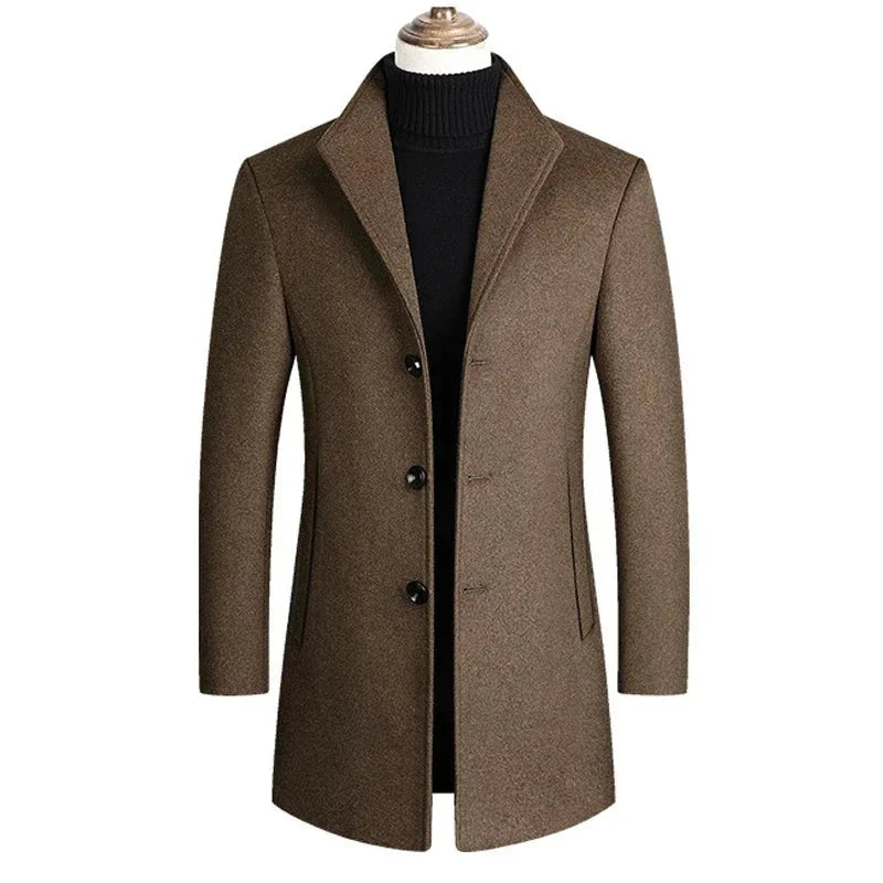 Men's Wool Turn-Down Collar Full Sleeves Single Breasted Coat