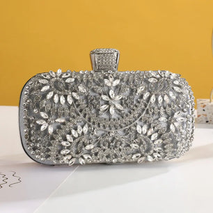 Women's Metallic Hasp Closure Luxury Hollow Out Diamond Clutch