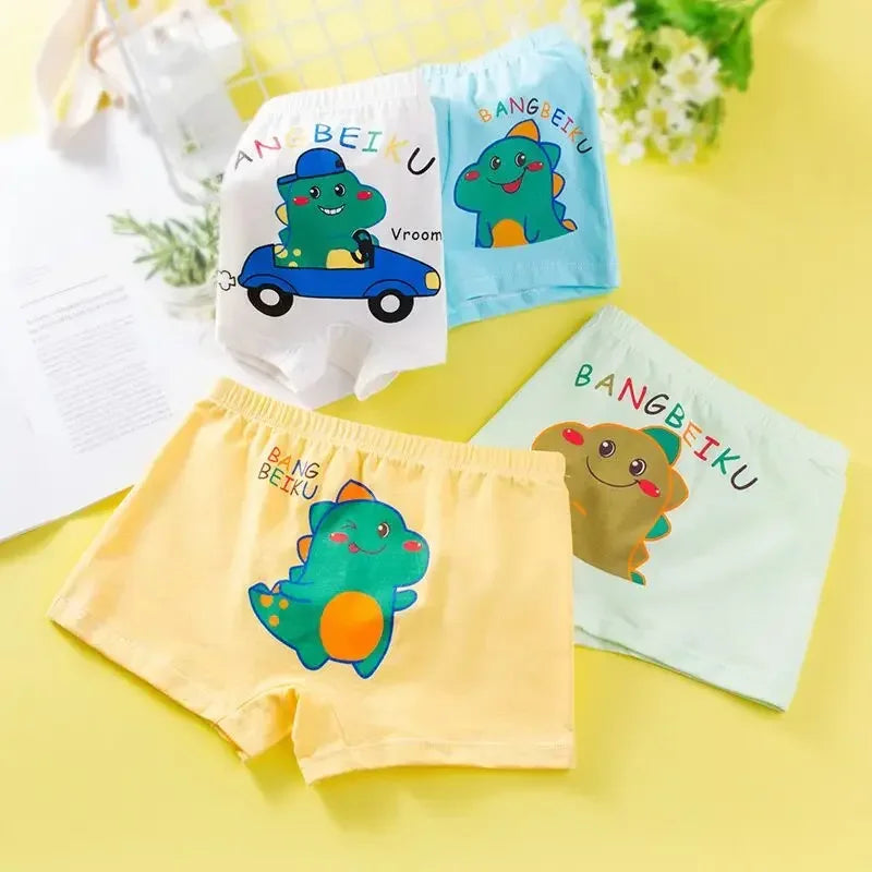 Kid's Boys 4Pcs Cotton Quick-Dry Cartoon Pattern Underwear Shorts