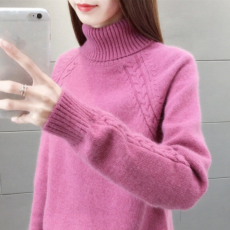 Women's Acrylic Turtleneck Full Sleeves Casual Pullover Sweater