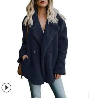 Women's Faux Fur Turn-Down Collar Long Sleeves Solid Jacket