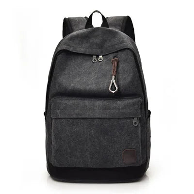 Men's Canvas Zipper Closure Solid Pattern Slot Pocket Backpack