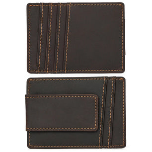 Men's Genuine Leather Solid Pattern Card Holder Trendy Wallets