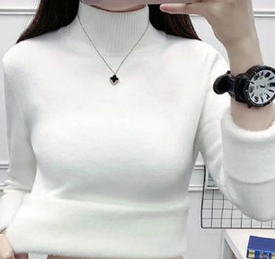 Women's Acrylic High-Neck Long Sleeve Pullover Casual Sweater