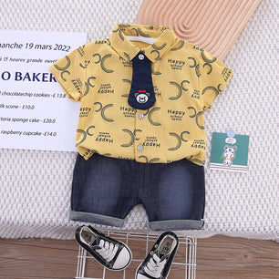 Kid's Polyester Turn Down Collar Short Sleeve Elegant Clothes