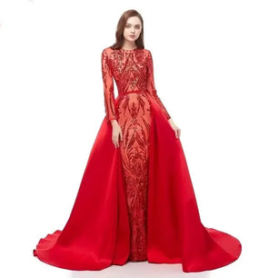 Women's Polyester O-Neck Full Sleeves Mermaid Bridal Wedding Dress