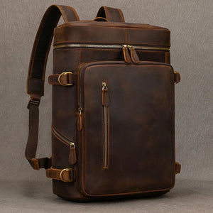 Men's Genuine Leather Zipper Closure Solid Pattern Backpack